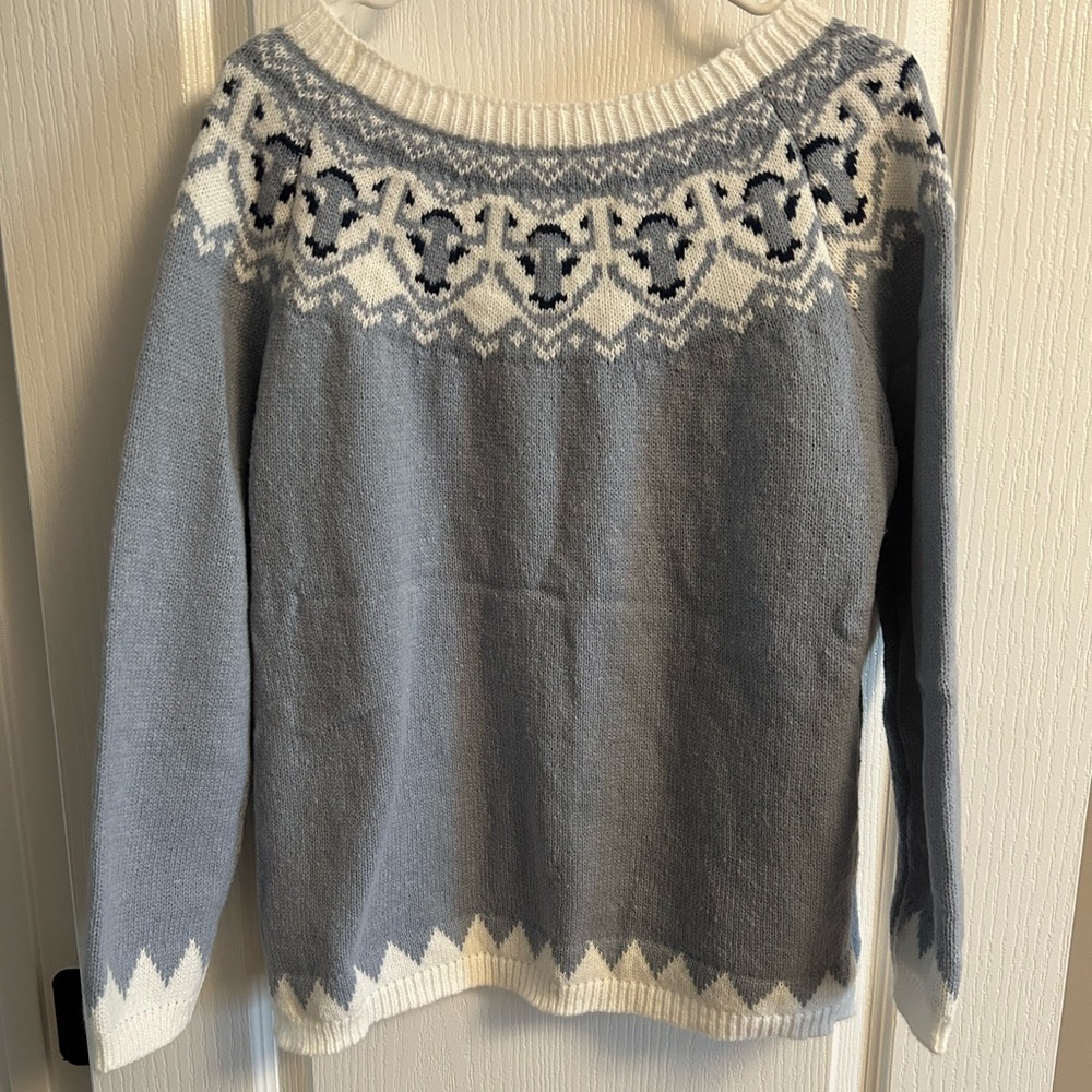 Elegant Blue and White Knit Sweater